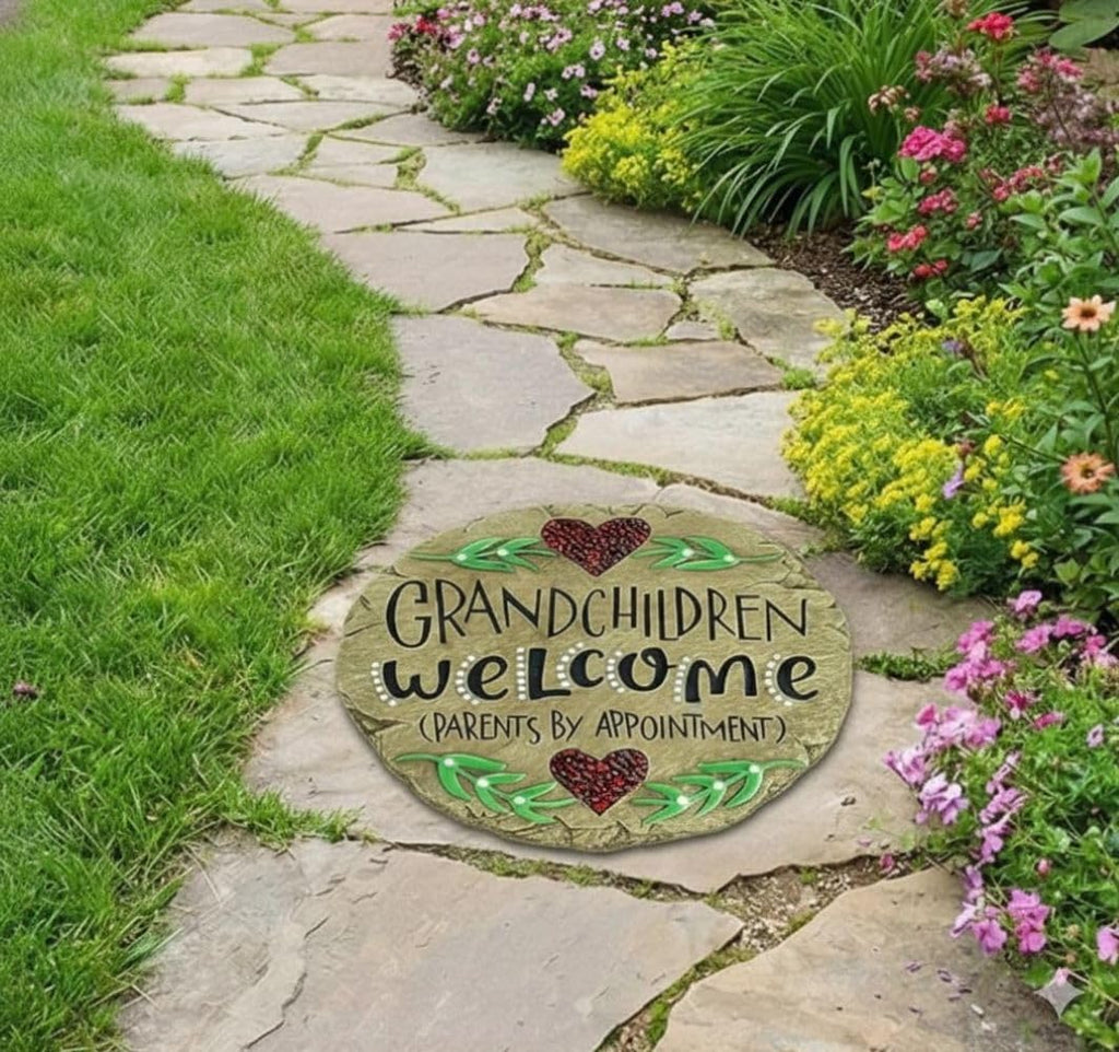 Carson Grandchildren Welcome Garden Stone, Hand-Painted Resin, 9.5 Inch