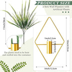 2 Pieces Gold Wall Decor Hanging Planters with Artificial Plants Metal Vase Indoor Plants Holder Modern Geometric Wall Art for Home Bathroom Bedroom Living Room Office(Boston Fern,Large)