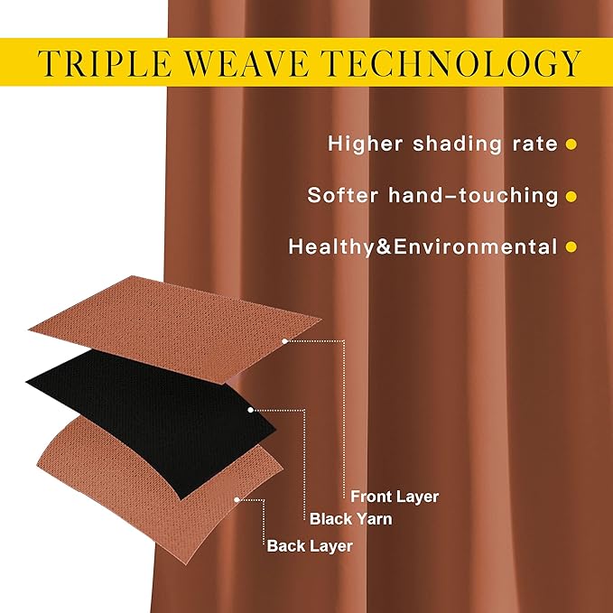 NICETOWN Blackout Curtain for French Door - Indoor Slider Curtain for Patio Door, Extra Wide Drape for Living Room/Bedroom (Burnt Orange, W100 x L84, 1 PC)