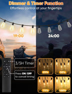 Brightever 50FT Outdoor String Lights with Remote, LED String Lights for Outside with 16 Shatterproof ST38 Vintage Edison Bulbs, 3 Modes 2 Timer Dimmable Outside Lighting for Patio, Gazebo, Deck, Yard