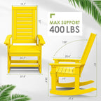 GREENVINES Outdoor Rocking Chairs | Set of 2 | Porch Rocker | HDPE Plastic | Yellow | Oversized Rockers | High Back | Big & Tall | Ladder Back | for Patio Outside Backyard Balcony Garden