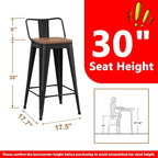 WENTMENT Bar Stools Set of 4 Counter Height Metal Barstools with Removable Back 30" Kitchen Bar Stools with Wooden Seat, Black