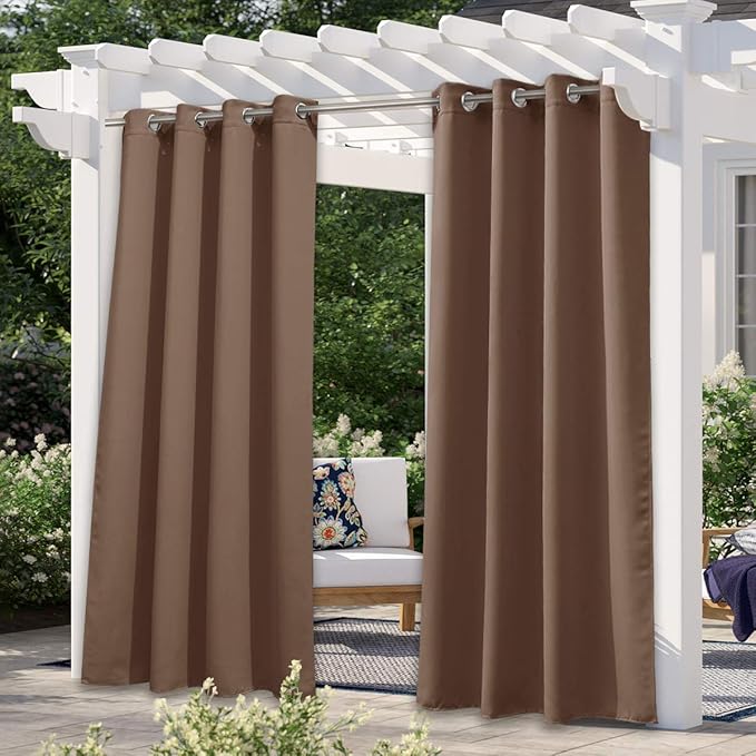 NICETOWN Bedroom Curtain 84 inches Long, Thermal Insulated Light Blocking Rustproof Grommet Blackout Indoor/Outdoor Patio Shades for Living Room/Cottage, 1 Panel, W52 by L84, Tan