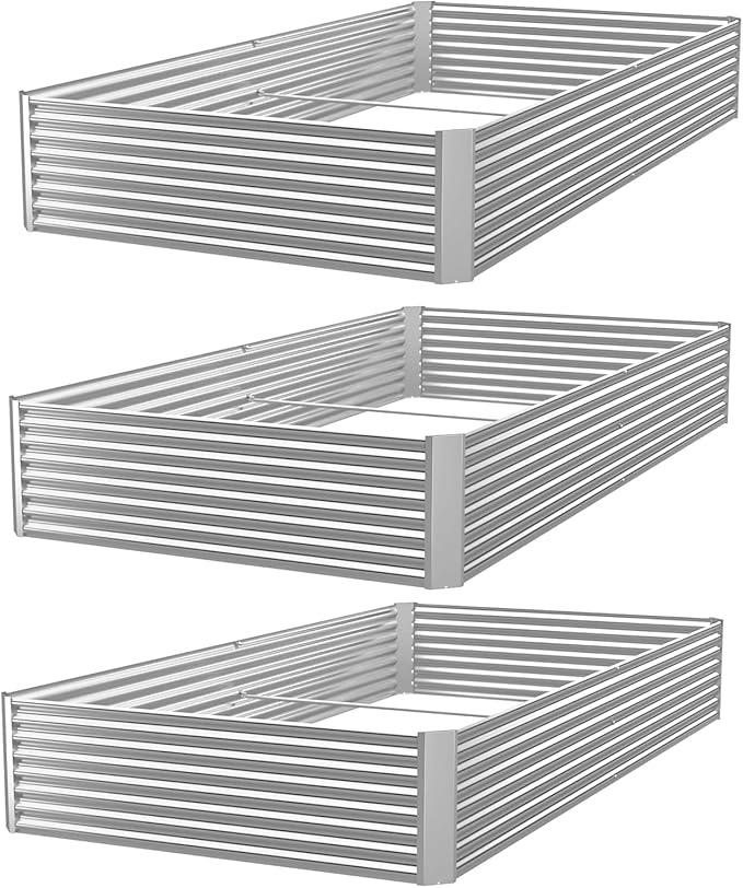 3 Pack Raised Beds for Gardening, Corrugated Galvanized Steel Raised Garden Bed, Outdoor Metal Above Ground Garden Bed for Vegetables and Flowers-36x18Inch(Rectangular)