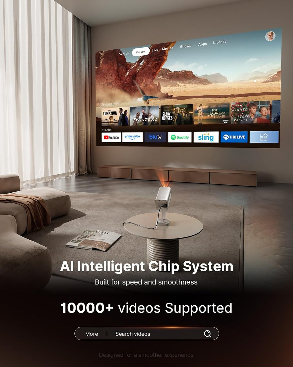 [Compatible with Netflix & TOF Real-time Focus] Mini Projector with WiFi and Bluetooth, XuanPad Gold Smart Projector 4K Support, Dolby Audio & Keystone for Home Presentation Boards, Display Booths