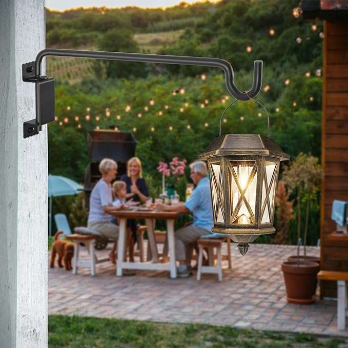 16"Swivel Plant Hanger - 360° Outdoor Hanging Brackets with 12-Directional Adjustable Hook, Rust Resistant Solid Steel Wall Mount for Bird Feeders, Indoor/Outdoor Plants, Garden & Patio, Pack of 2