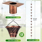 rain chains for gutters outside copper with adapter, close-up detail