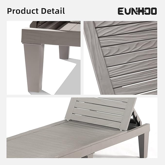 Outdoor Lounge Chaise, Adjustable Pool Lounge Chairs with 5 Positions Backrest, Waterproof Sun Loungers for Garden Pool Beach Patio Deck Sunbathing Set of 4