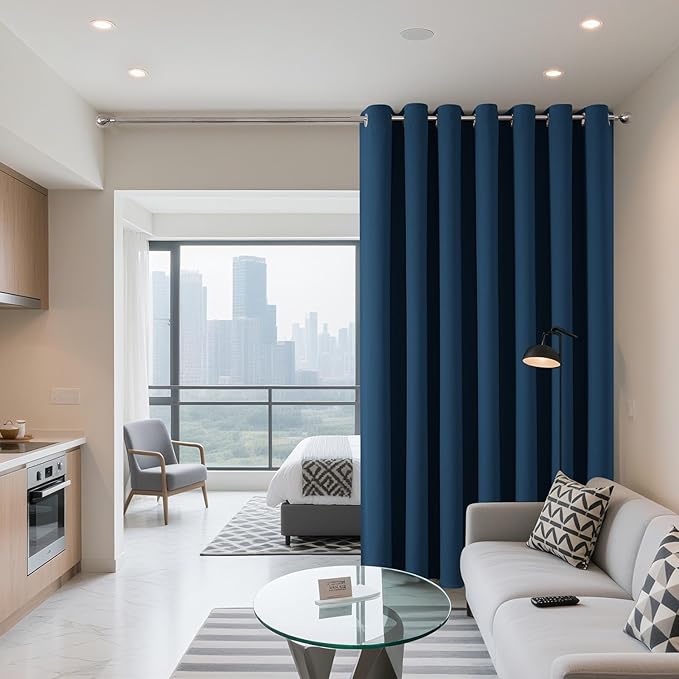 Joydeco Blackout Patio Sliding Door Curtains 84 Inches Long, Grommet Privacy Room Divider Curtains, Extra Wide Thermal Blackout Drapes for Bedroom Living Room (Navy Blue, 100Wx84L, 1 Panel)