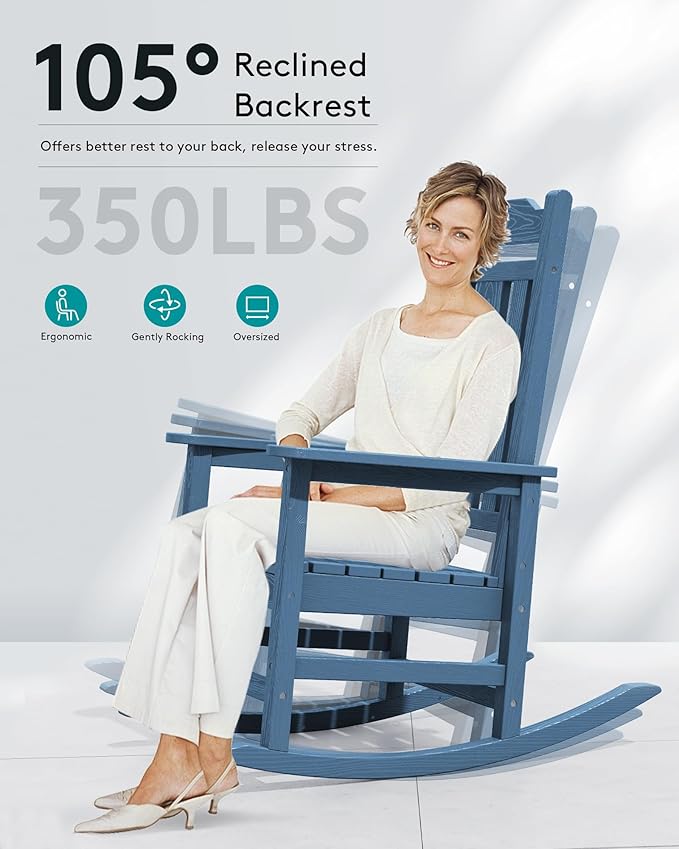 SERWALL Oversized Rocking Chair Set of 4 Outdoor, HDPE Outdoor Rocking Chair Set of 4, Blue