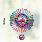 Flamingo Wind Spinner Outdoor - 12 Inch Hawaiian Style 3D Tropical Hanging Decor, Colorful Floral Iron Spinner Gift for Women, Kinetic Wind Art Ornament for Garden Yard Patio Balcony