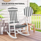 VINGLI Wooden Rocking Chair, Outdoor Chair with 450 lbs Support, Relaxing Rocker with Solid Wood High Back Seat Reclining Seat for Deck, Garden, Backyard, Porch (White & Grey, 1PC)