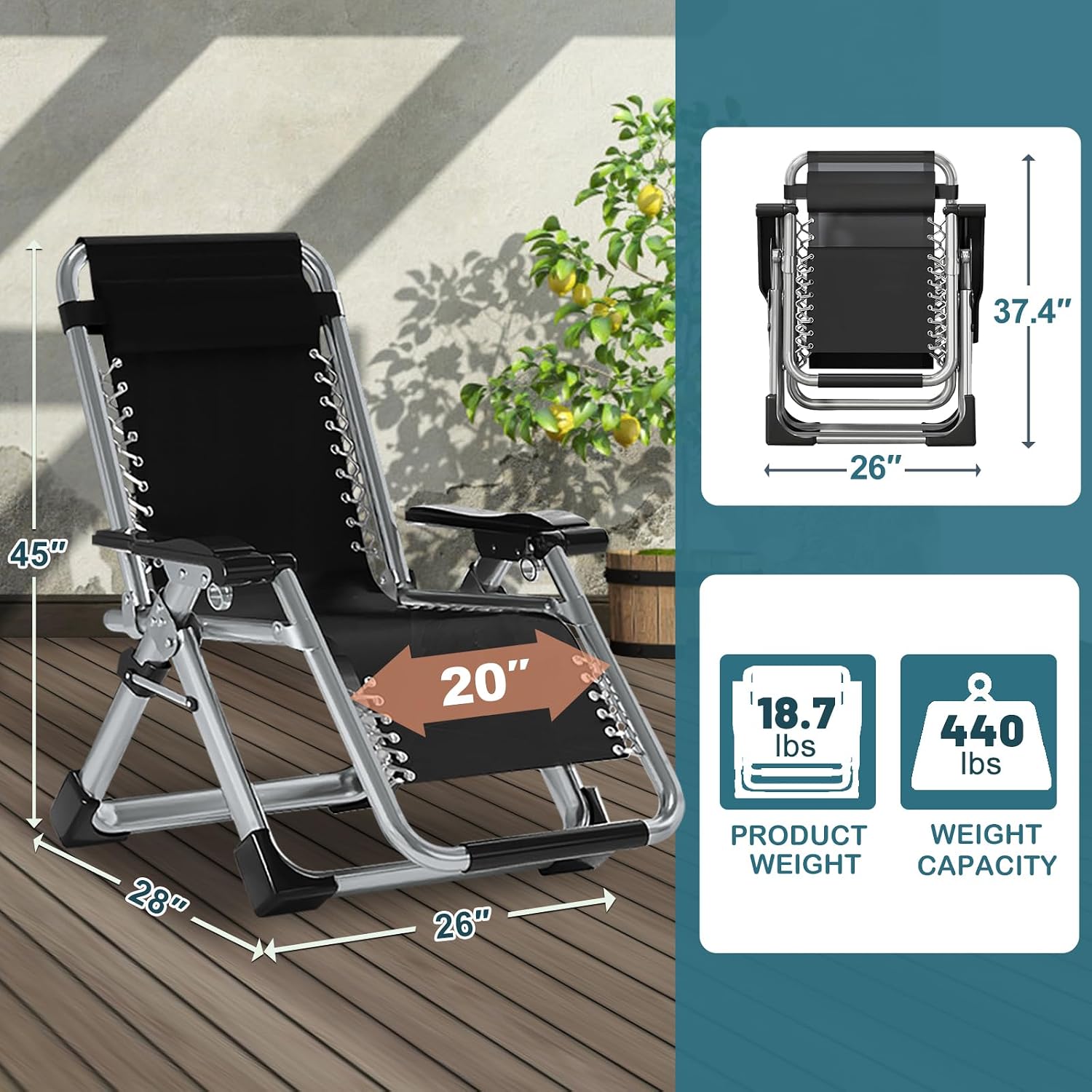 Padded Zero Gravity Chair, Folding Outdoor Lounge Chairs, Adjustable Reclining Camping Chairs with Cup Holder, Ergonomic Patio Lawn Chair for Balcony Beach Deck Yard
