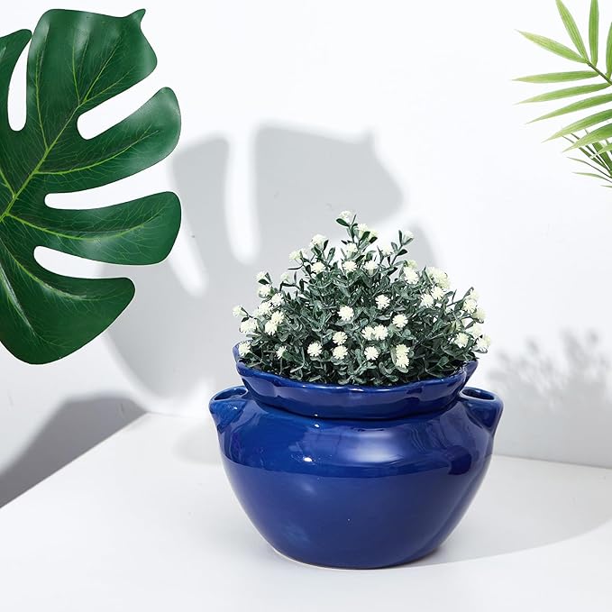4 Sets African Violet Pots 6 Inch Self Watering Pot for Indoor Ceramic Self Watering Planter for Flower Lovers Ideal Plant Pot Thriving Flower Maintenance