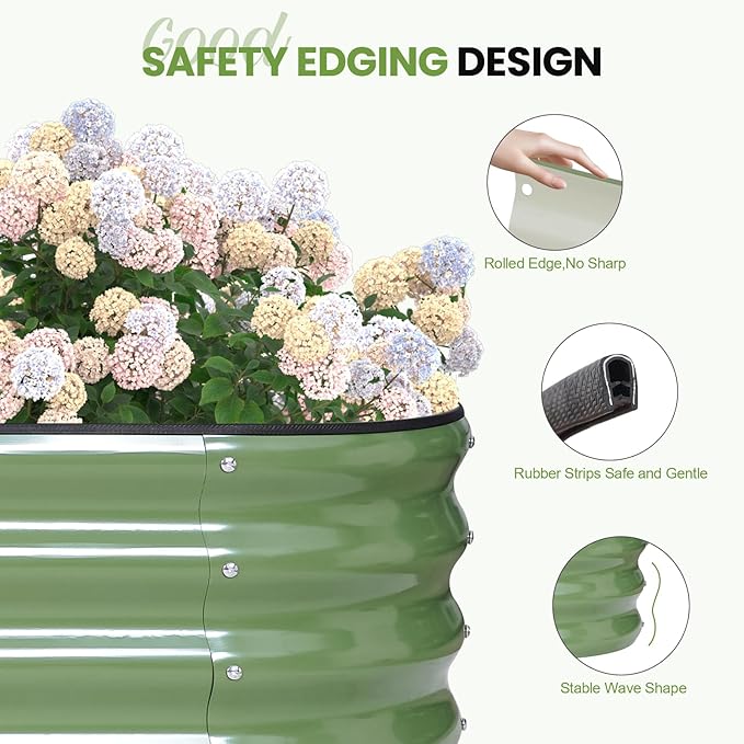 2Pcs 3-in-1 Adjustable Raised Garden Bed Kit | Galvanized Planter Boxes for Vegetables, Flowers | 12" Tall, Multiple Sizes (4x2x1ft, 3x3x1ft, 5x1x1ft) | Outdoor Metal Raised Bed for Gardening, , Green