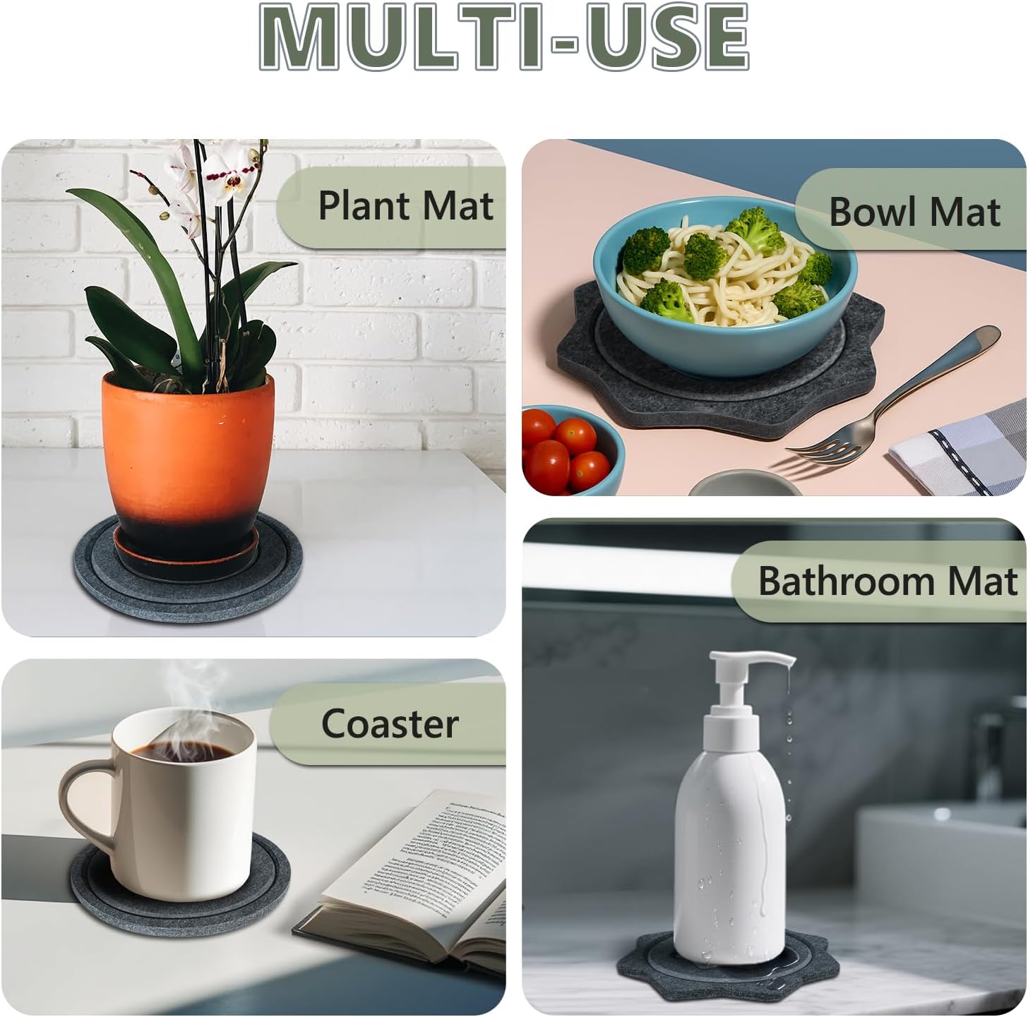 BXI Felt Plant Saucer Mat - 6 Pcs 6 Inch Water Absorbent Planter Coaster, 0.4 Inch Thick Flower Pot Saucer Pad, Planting Drip Tray for Indoors, Fabric Protective Plate for Tabletop and Floor Surface