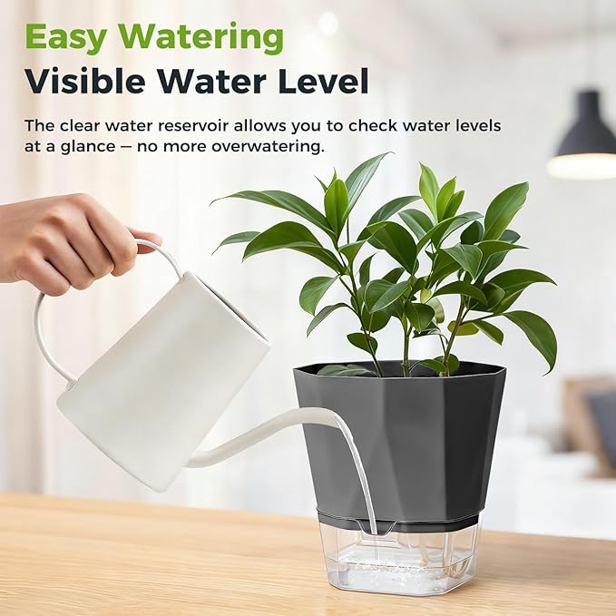 10 Pack Self Watering Pots for Indoor Plants, 6.7 Inches Self Watering Planters African Violet Pots Clear Pots for Herb Orchid Flower Houseplant, Dark Grey