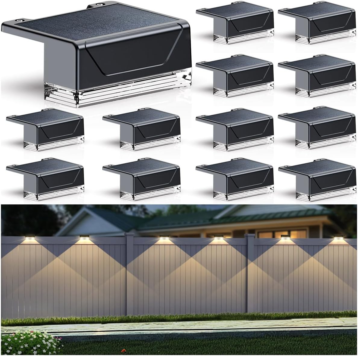 solar fence lights outdoor - 3000/4000/6000k 3 mode, main product view