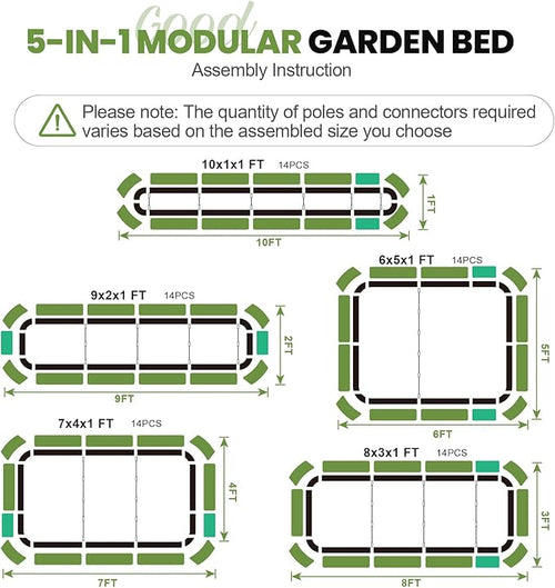 5-in-1 Adjustable Raised Garden Bed Kit | Galvanized Planter Boxes for Vegetables, Flowers | 12" Tall, Multiple Sizes (8x3x1ft, 9x2x1ft, 10x1x1ft, 6x5x1ft, 7x4x1ft) | Outdoor Metal Raised Bed, Grey