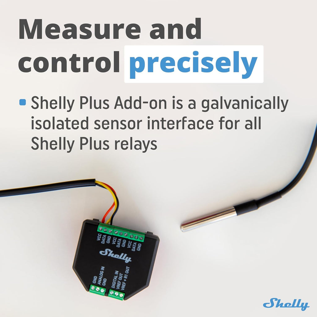 Shelly Plus Add-On | Wi-Fi & Bluetooth Add-On for Shelly Plus Devices | Measure Temperature and Humidity | Home Automation | Works with Alexa & Google Home | iOS Android App | No Hub | Digital Sensor