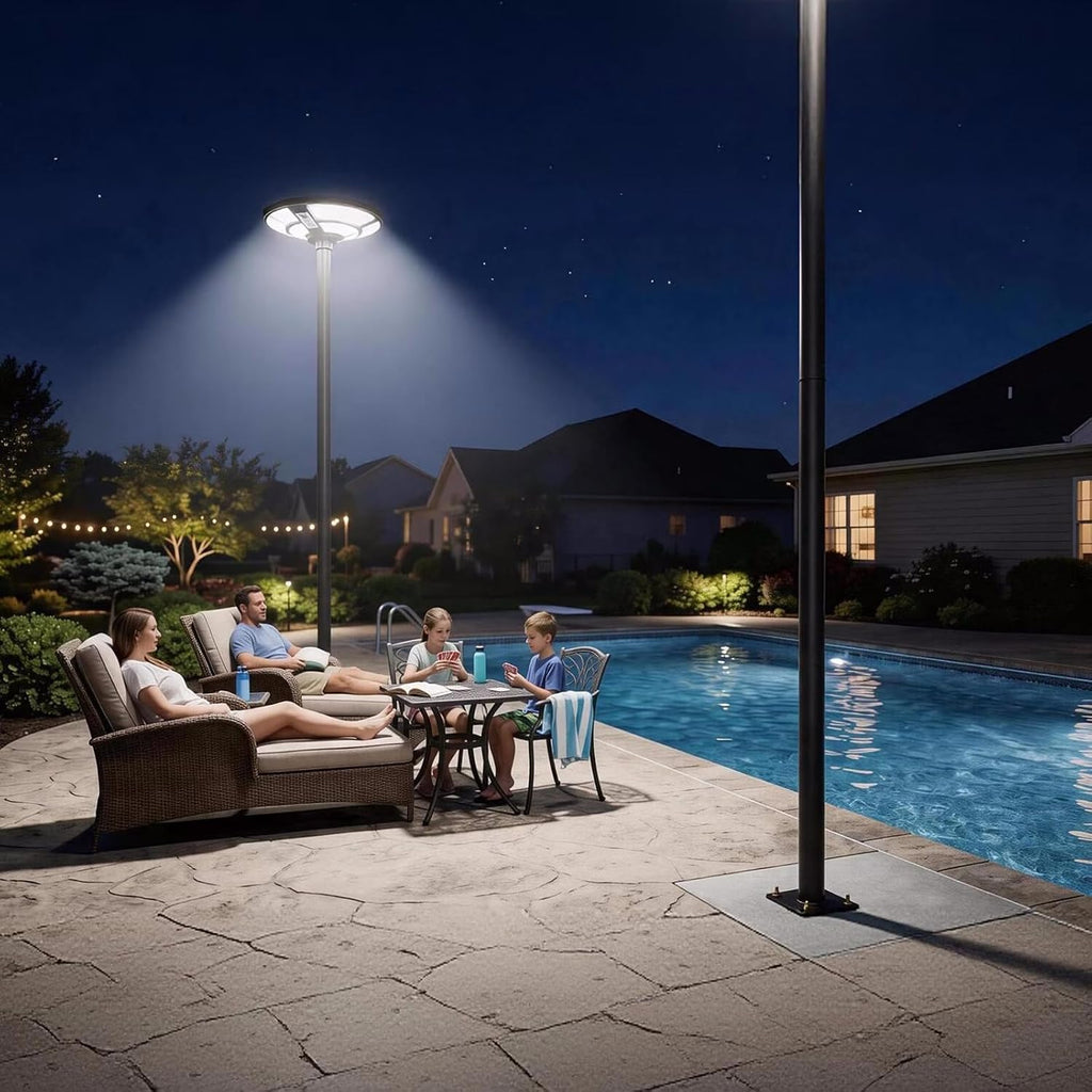 16.5" Outdoor Solar Lamp Post Light with 10ft Pole & 0.2" Thick Flange Base | 692 LED, IP65 Waterproof, Dusk to Dawn, DC Backup Charging & Remote, Motion Sensor for Security