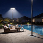 16.5" Outdoor Solar Lamp Post Light with 10ft Pole & 0.2" Thick Flange Base | 692 LED, IP65 Waterproof, Dusk to Dawn, DC Backup Charging & Remote, Motion Sensor for Security