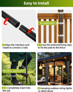 String Light Poles for Outside, 6 Pack 10 ft Adjustable Light Poles | Heavy Duty, Weather Resistant, 5 Prong Stable Base, Ground & Fence Mount, Fence Clips Included, For Patio Garden Porch Decor