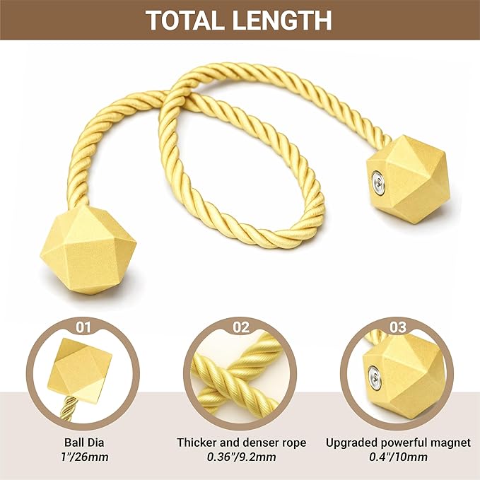 Hion Magnetic Curtain Tiebacks Golden 6 Pack, Curtain Tiebacks Buckles Holdbacks Holders Hooks Clip for Home Bedroom Office Decorative Thick or Thin Curtain