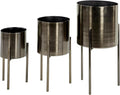 Deco 79 Metal Indoor Outdoor Planter Large Planter Pot with Removable Stand, Set of 3 Planters 18", 14", 12"H, Black