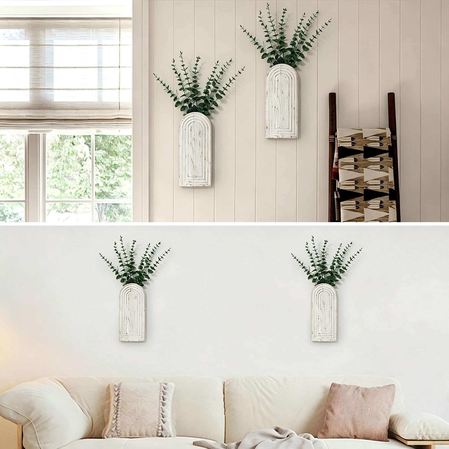 Handmade Wooden Wall Vases Set of 2 for Plants | Boho Rustic Farmhouse Decor for Indoor Artificial Plants and Flowers. Perfect for Living Room, Bedroom, Bathroom, or Patio