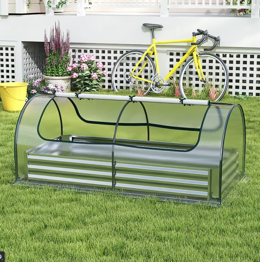 giantexuk raised garden bed with greenhouse, 2 in, front angle view