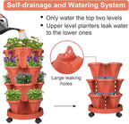 GameXcel Vertical Planter 4 Tier Stackable Planters Garden Planters Strawberry Herb Flower and Vegetable Planter Indoor Outdoor Gardening Pots with Removable Wheels and Tools