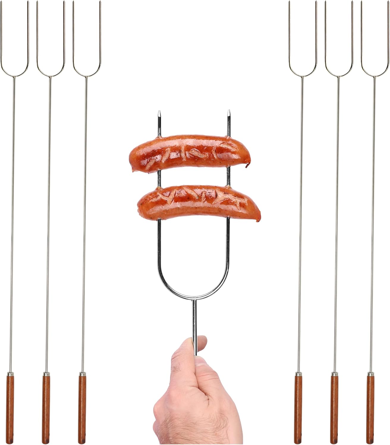 Coghlan's Camp Forks 6-Pack – 40" Solid Steel, Marshmallow Sticks with Wooden Handles | Heavy-Duty Camping Essentials for Fire Pit Roasting, BBQ Grilling & Outdoor Cooking