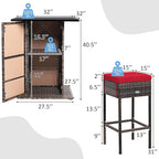 Tangkula 5 Piece Outdoor Rattan Bar Set, Patio Bar Furniture with 4 Cushions Stools and Smooth Top Table with Hidden Storage Shelf, Outdoor Conversation Set for Poolside, Backyard, Lawn (Red)