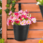 OBTANIM 12 Pack Metal Hanging Flower Pots Railing Planter Outdoor Fence Hanging Bucket Plant Holder with Detachable Hooks Drain Holes for Home Garden Yard Decor (Black, 4 x 4 Inch)