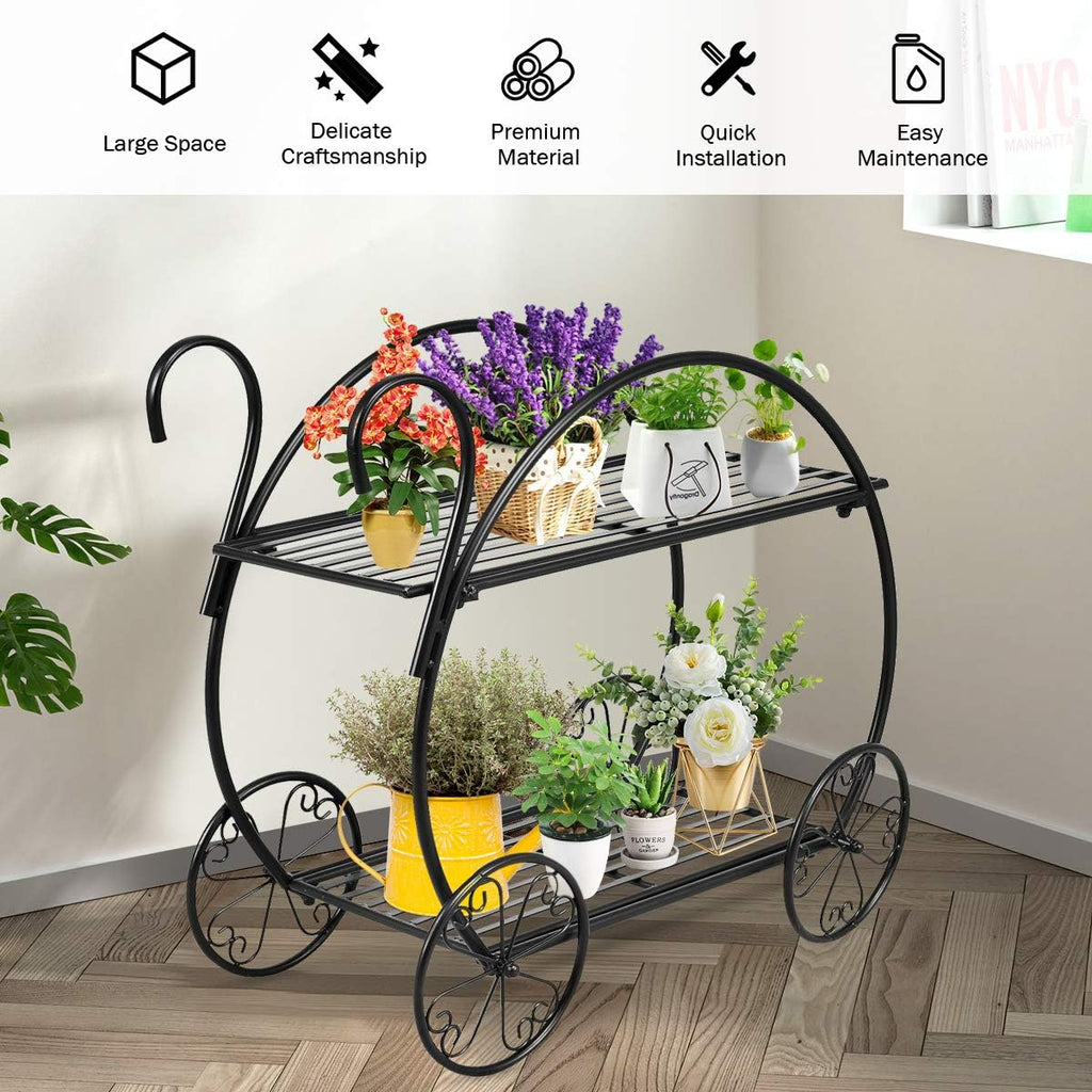 giantex garden cart metal plant stand with 4, close-up detail