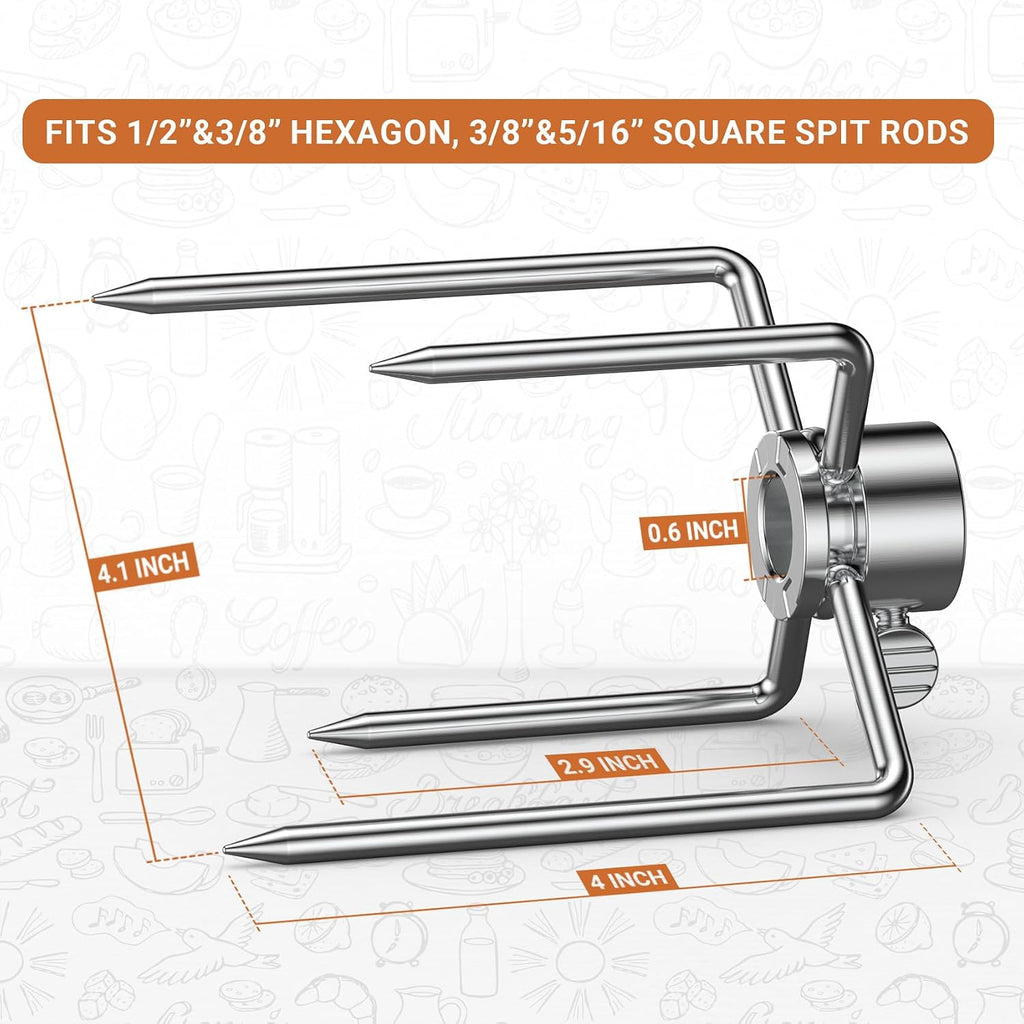 onlyfire 6003 Grill Rotisserie Spit Meat Forks, 1 Pair | For Any Gas/Charcoal Grills, Fits 1/2-Inch & 3/8-Inch Hexagon, 3/8-Inch & 5/16-Inch Square Spit Rods