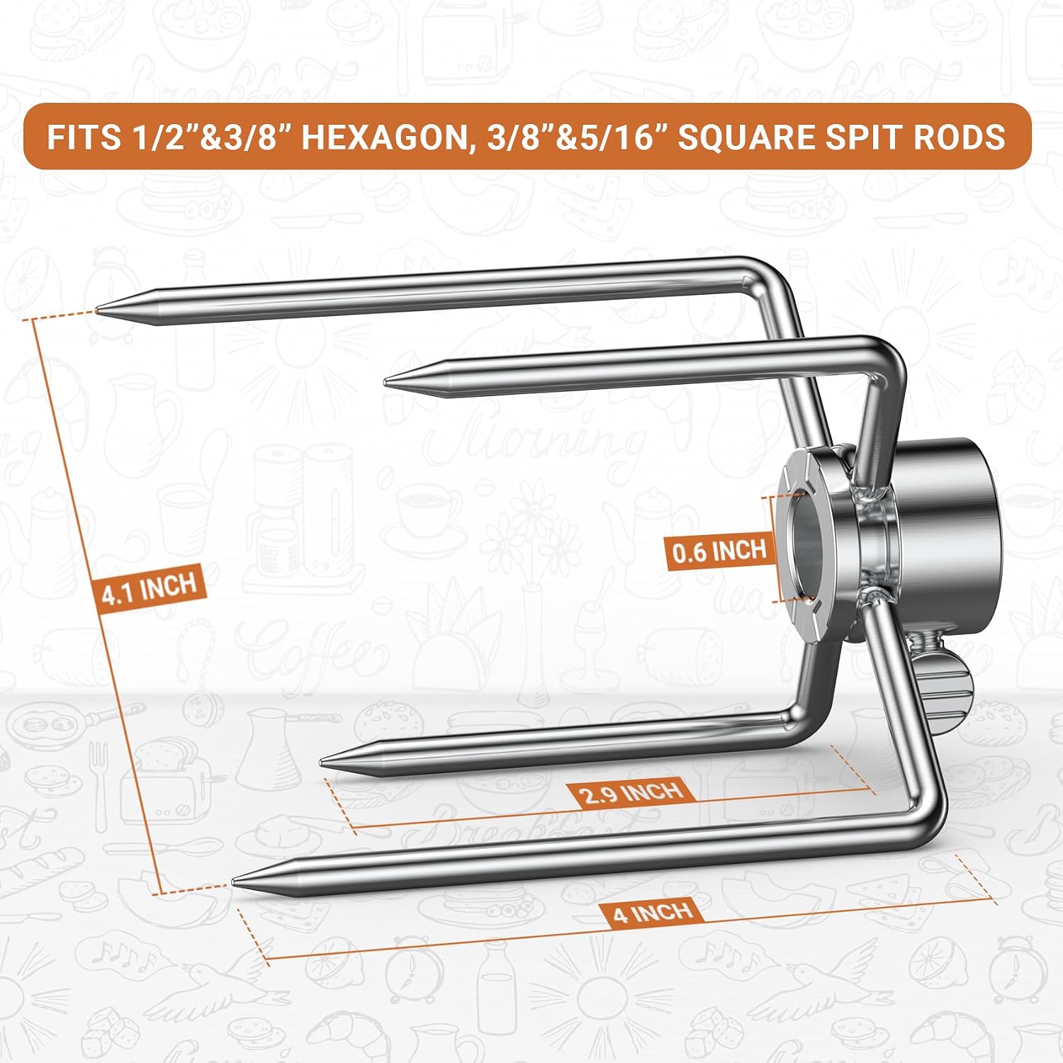 onlyfire 6003 Grill Rotisserie Spit Meat Forks, 1 Pair | For Any Gas/Charcoal Grills, Fits 1/2-Inch & 3/8-Inch Hexagon, 3/8-Inch & 5/16-Inch Square Spit Rods