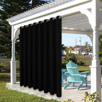 BONZER Outdoor Waterproof Curtains for Patio Wide Grommet Light Filtering Outside Curtains for Gazebo, Porch, Pergola, Pavilion, 1 Panel, 110W x 120L inch, Black