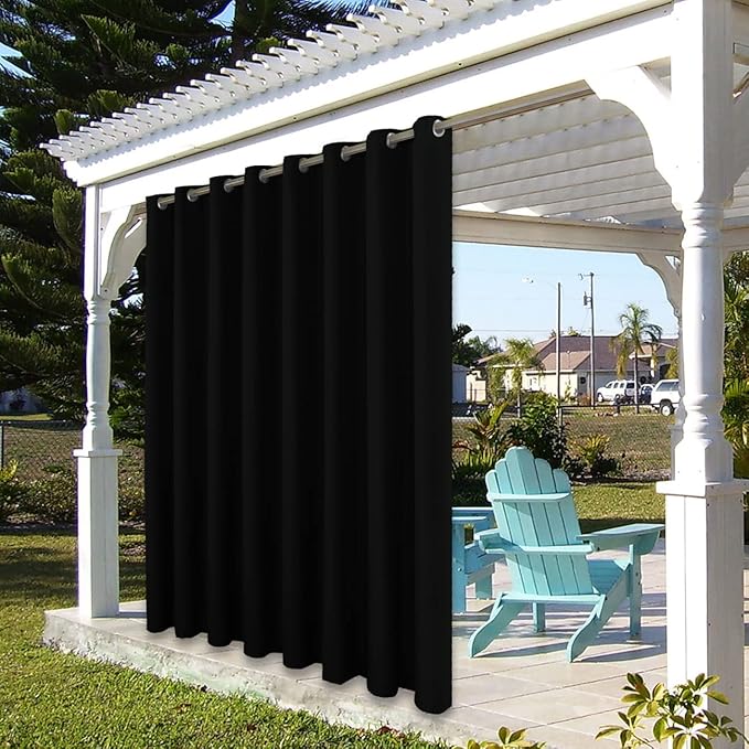 BONZER Outdoor Curtains for Patio Waterproof Thick Privacy Wide Grommet Light Filtering Outside Curtains for Porch Pergola Gazebo Deck, 1 Panel, 110W x 108L inch, Black