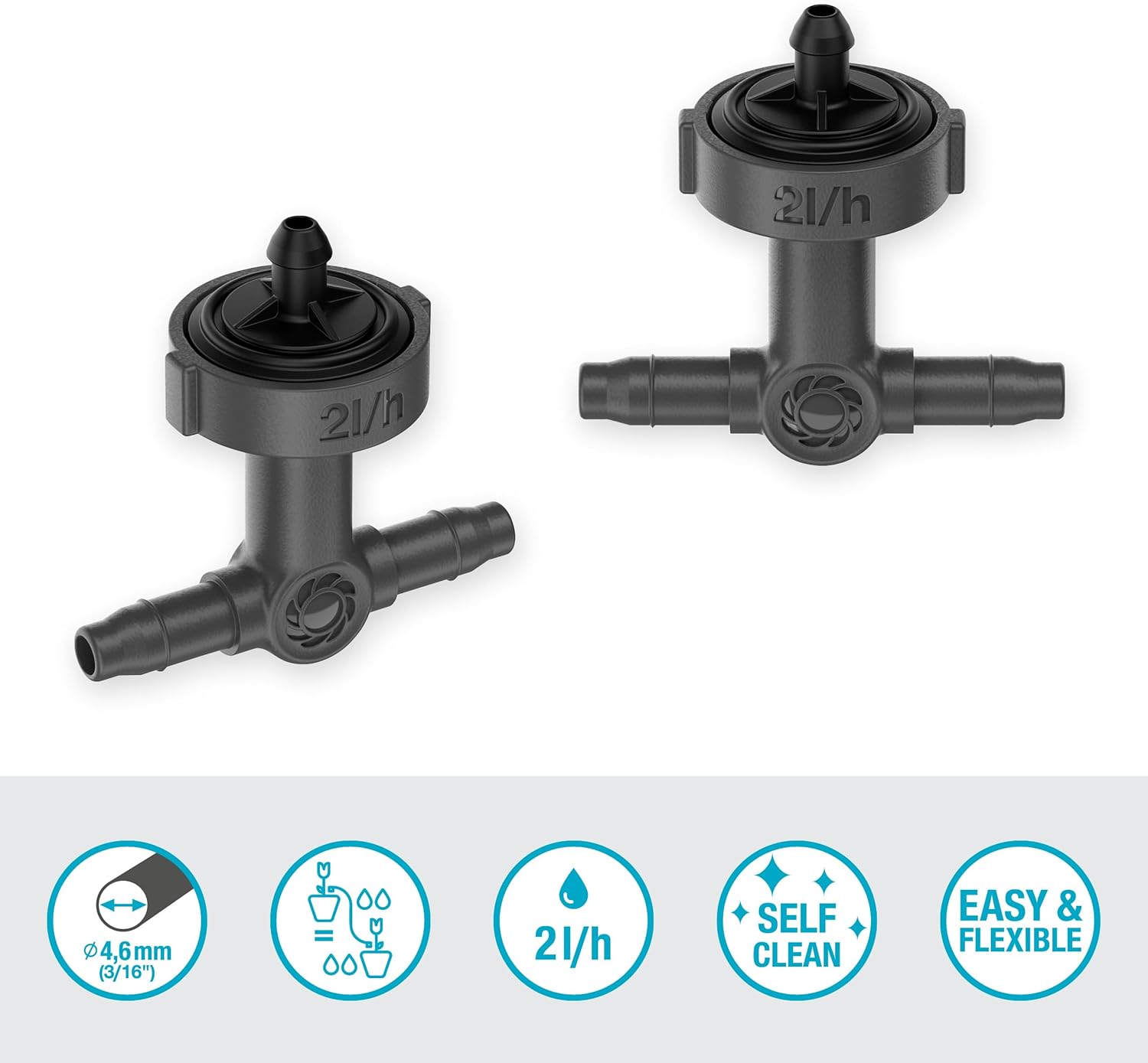 Gardena Micro-Drip-System Inline Drip Head, Pressure-equalising: Drip Head for Automatic Irrigation System, for Rows of Plants with Different Pot Heights, Simple Connection Technology (13312-20)
