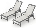 LUE BONA Chaise Lounge Chair Outdoor, HDPS and HDPE Wicker Chaise Lounger with 5 Positions, Pool Lounge Chairs with Wheels and Adjustable Backrest for Patio, Poolside, Deck, Backyard