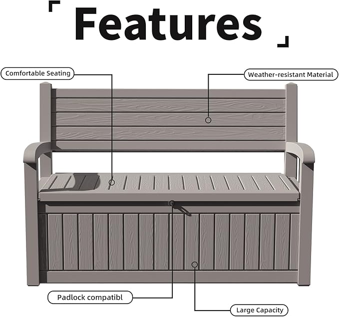 80 Gallon Outdoor Storage Bench Deck Box Waterproof Lockable,Outdoor Storage Furniture for Patio,Garden and Porch,Tools and Cushions（Grey Stripe）