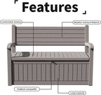 80 Gallon Outdoor Storage Bench Deck Box Waterproof Lockable,Outdoor Storage Furniture for Patio,Garden and Porch,Tools and Cushions（Grey Stripe）