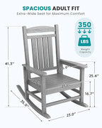 SERWALL Oversized Outdoor Rocking Chair, All-Weather Patio Rocking Chair, HDPE Porch Rocker for Adults, Light Gray