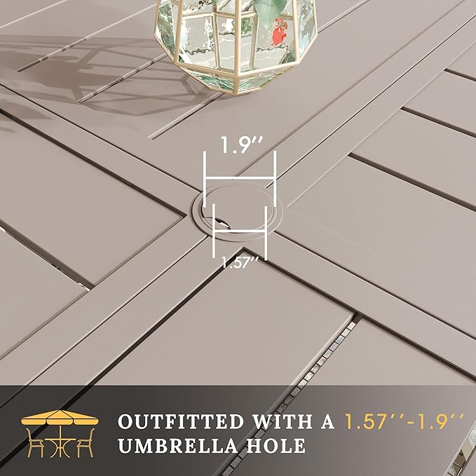 VICLLAX Round Patio Table with Adjustable Umbrella Hole for 4, All Weather Metal Outdoor Dining Table for Lawn Garden, 40.6" Outdoor Coffee Table, Cream Color Frame