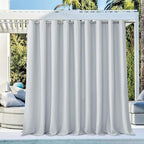 NICETOWN Large Outdoor Curtain for Cabana Waterproof, Rust-Proof Grommet Top Room Darkening Patio Door Panel Heavy Weight Keep Privacy for Party/Terrace, Greyish White, 1 Panel, W140 x L95