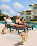 Carauci Lounge Chair Outdoor, HDPE Chaise Lounge with Wheels, 5-Position Adjustable Backrest & 2 Cup Holders Patio Lounge Chair, All-Weather Pool Sun Lounger for Poolside, Backyard, Black
