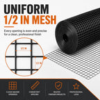 HORCH Black Hardware Cloth 1/2 inch 24 x 100 ft 19 Gauge | Chicken Wire Mesh Roll, Chicken Wire Fencing, Wire Fence Roll, Tree Guard, Rat Wire, Hardware Mesh