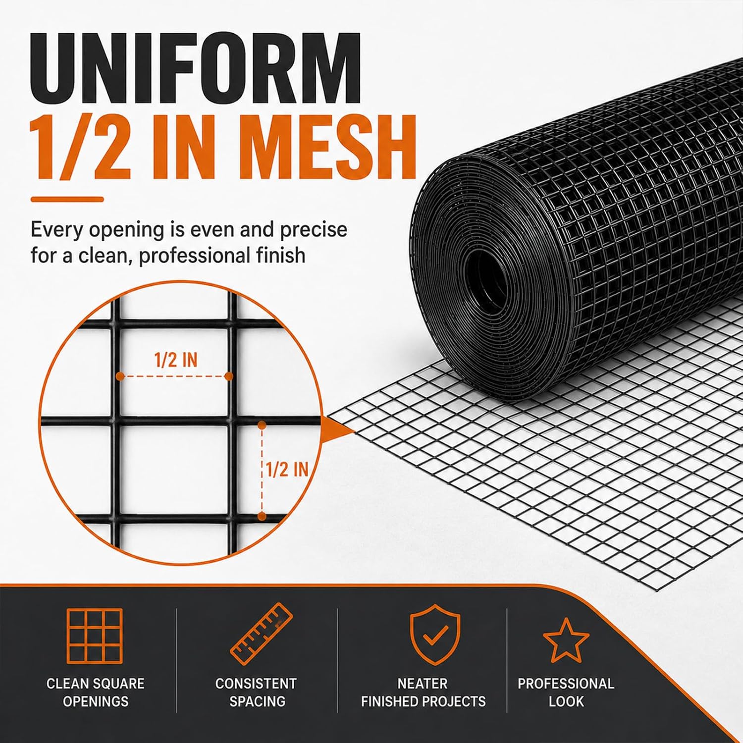 HORCH Black Hardware Cloth 1/2 inch 24 x 100 ft 19 Gauge | Chicken Wire Mesh Roll, Chicken Wire Fencing, Wire Fence Roll, Tree Guard, Rat Wire, Hardware Mesh